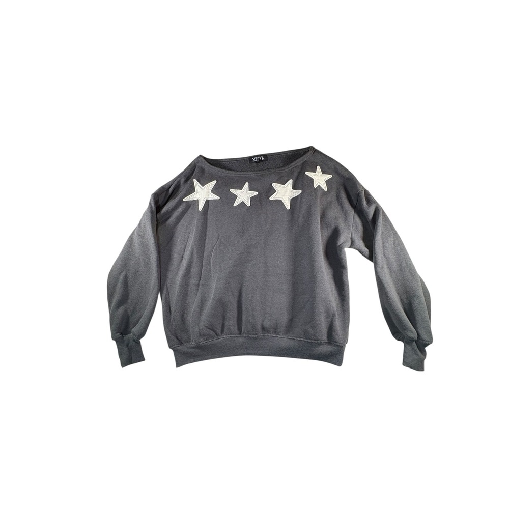 Vinyl Icons Sweatshirt Womens Small Grey Excellent Star Patch Boat Neck Pullover